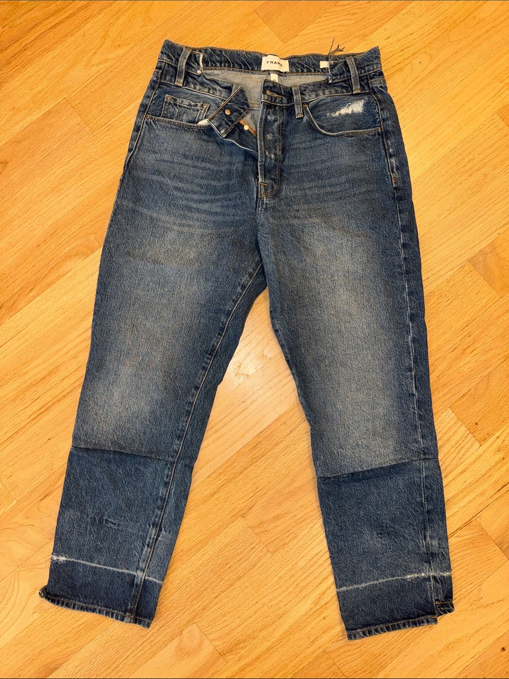 FRAME Double Waist Crop Jeans Blue Waist 29